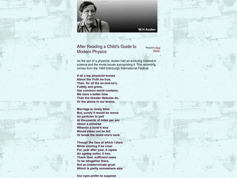 Bbc: Poetry Out Loud After Reading a Child's Guide to Modern Physics by Auden Audio Bbc: Poetry Out Loud After Reading a Child's Guide to Modern Physics by Auden Audio