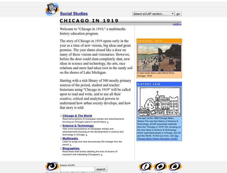University of Chicago Library: Chicago in 1919 Unit Plan University of Chicago Library: Chicago in 1919 Unit Plan