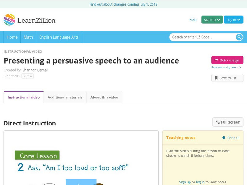 Learn Zillion: Presenting a Persuasive Speech to an Audience Instructional Video Learn Zillion: Presenting a Persuasive Speech to an Audience Instructional Video