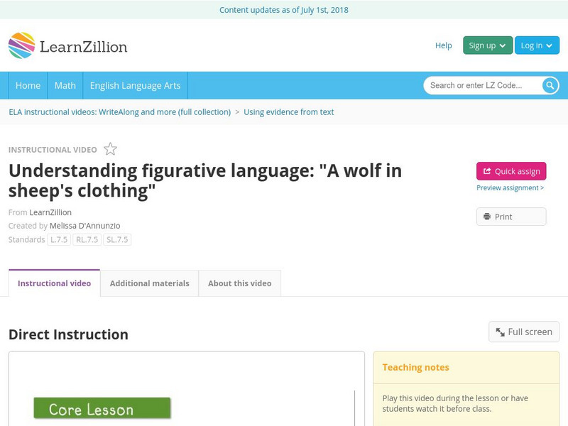 Learn Zillion: Understanding Figurative Language: "A Wolf in Sheep's Clothing" Instructional Video Learn Zillion: Understanding Figurative Language: "A Wolf in Sheep's Clothing" Instructional Video