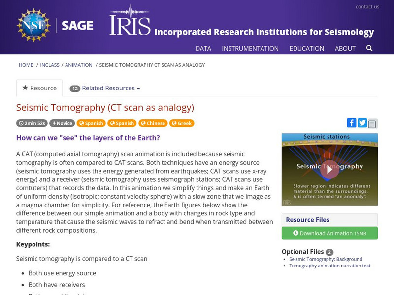 Iris: Seismic Tomography (Ct Scan as Analogy) Instructional Video Iris: Seismic Tomography (Ct Scan as Analogy) Instructional Video