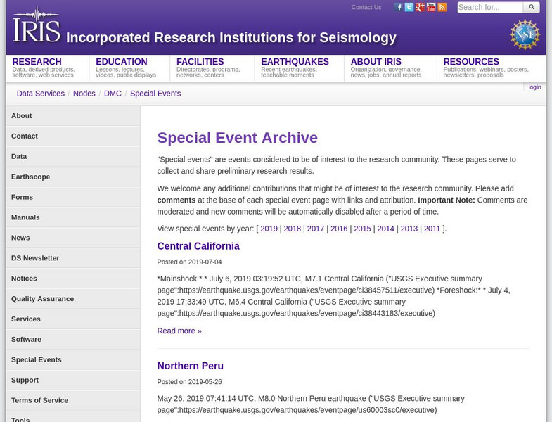 Iris: Seismic Events of Special Interest Handout Iris: Seismic Events of Special Interest Handout