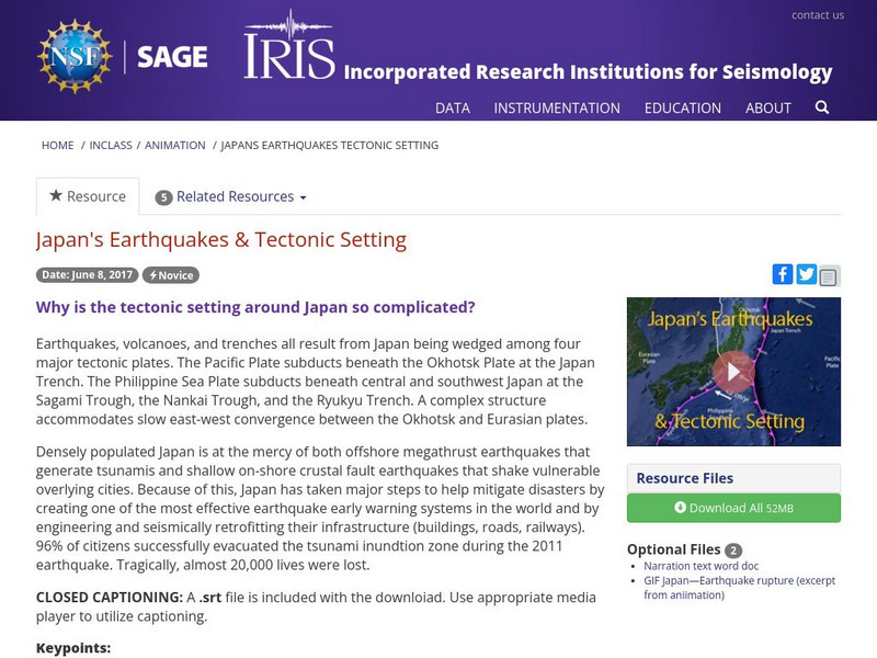 Iris: Japan's Earthquakes & Tectonic Setting Instructional Video Iris: Japan's Earthquakes & Tectonic Setting Instructional Video