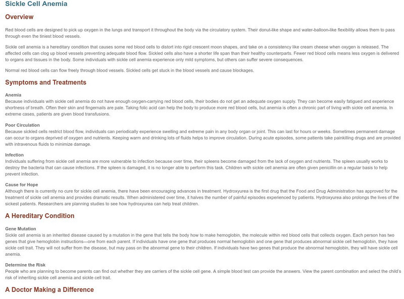 National Library of Medicine: Sickle Cell Anemia Activity National Library of Medicine: Sickle Cell Anemia Activity