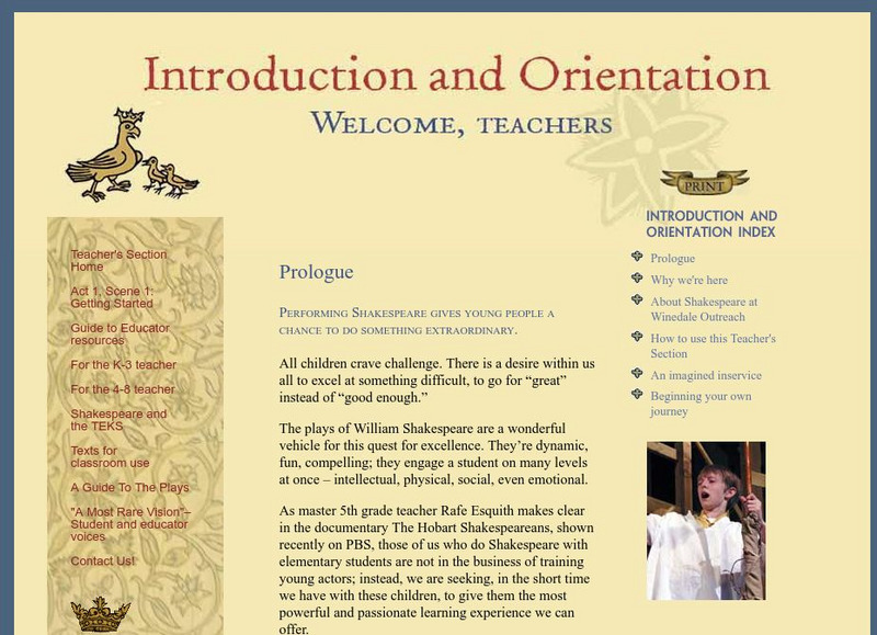 Shakespeare Kids: Winedale Outreach: Teacher Introduction and Orientation Professional Doc Shakespeare Kids: Winedale Outreach: Teacher Introduction and Orientation Professional Doc