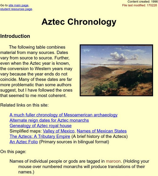 University of California at San Diego: Aztec Chronology Website University of California at San Diego: Aztec Chronology Website