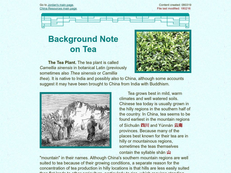 Uc San Diego: Anthropology: Background Note on Tea Article Uc San Diego: Anthropology: Background Note on Tea Article