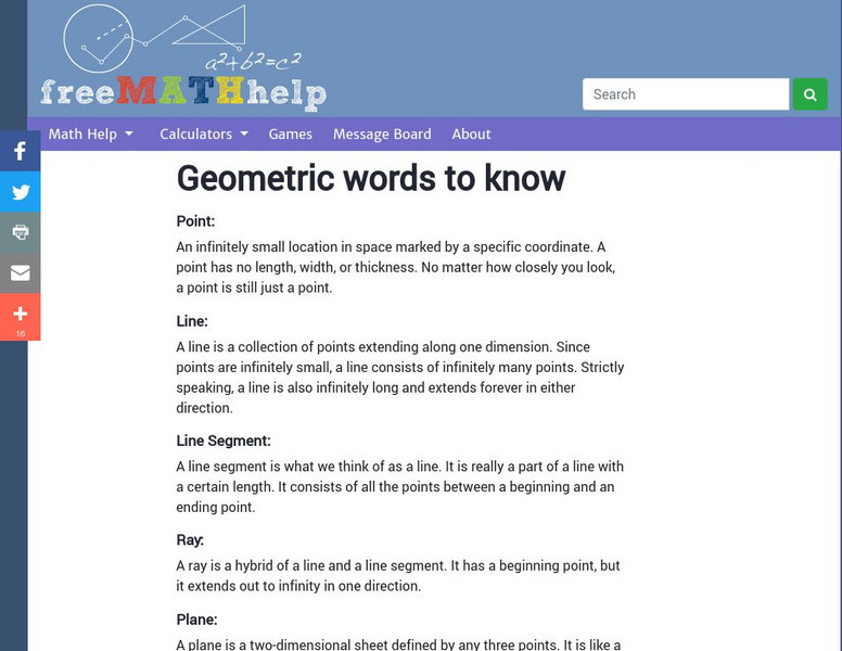 Free Math Help: Geometry Vocabulary Handout Free Math Help: Geometry Vocabulary Handout