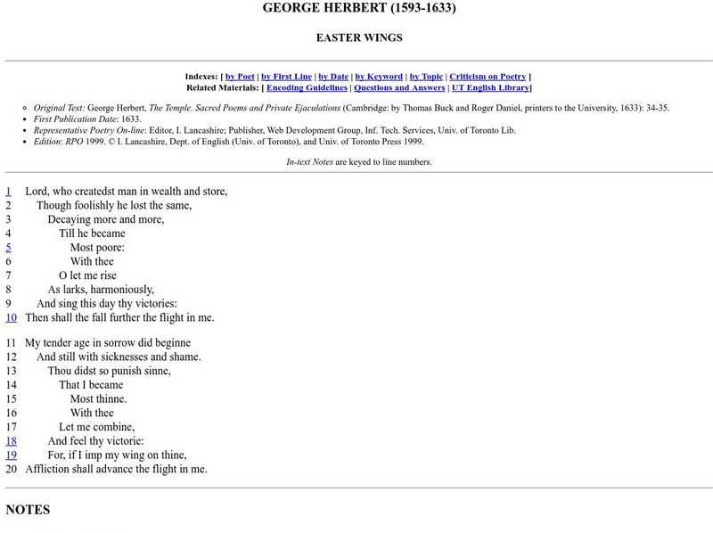 University of Toronto: George Herbert (1593 1633) Easter Wings eBook University of Toronto: George Herbert (1593 1633) Easter Wings eBook