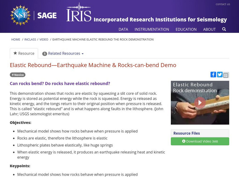 Iris: Earthquake Machine: Elastic Rebound & the Rock Demonstration Instructional Video Iris: Earthquake Machine: Elastic Rebound & the Rock Demonstration Instructional Video