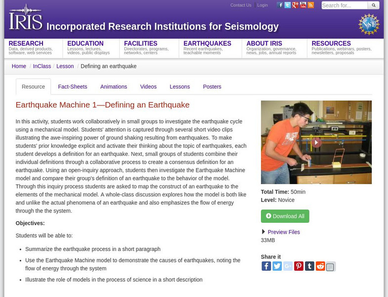 Iris: Earthquake Machine 1 Defining an Earthquake Lesson Plan