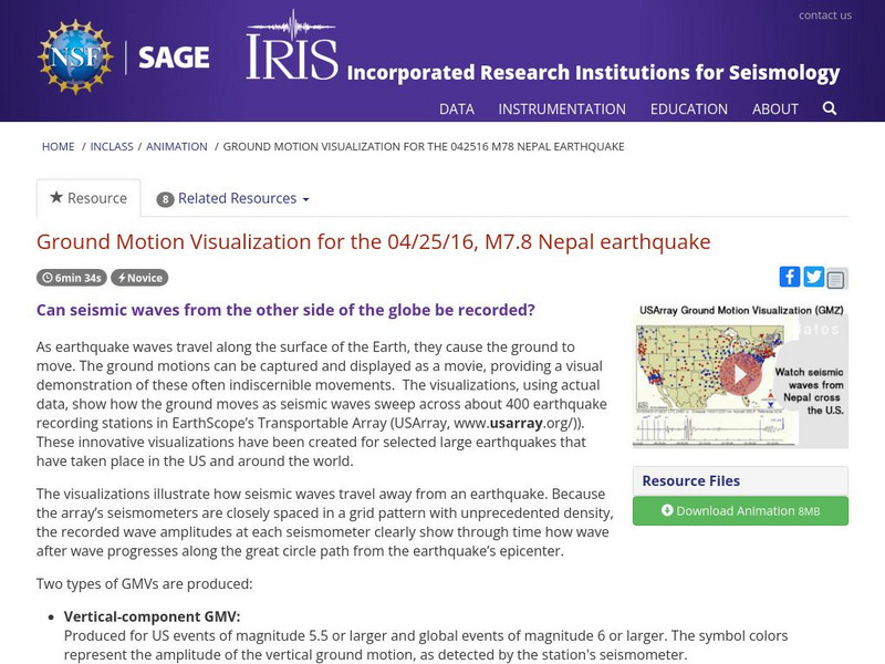 Iris: Ground Motion Visualization for the 04/25/16, M7.8 Nepal Earthquake Instructional Video