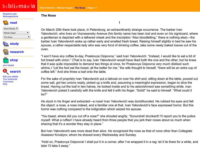 Bibliomania: Nikolai Gogol: The Nose Handout