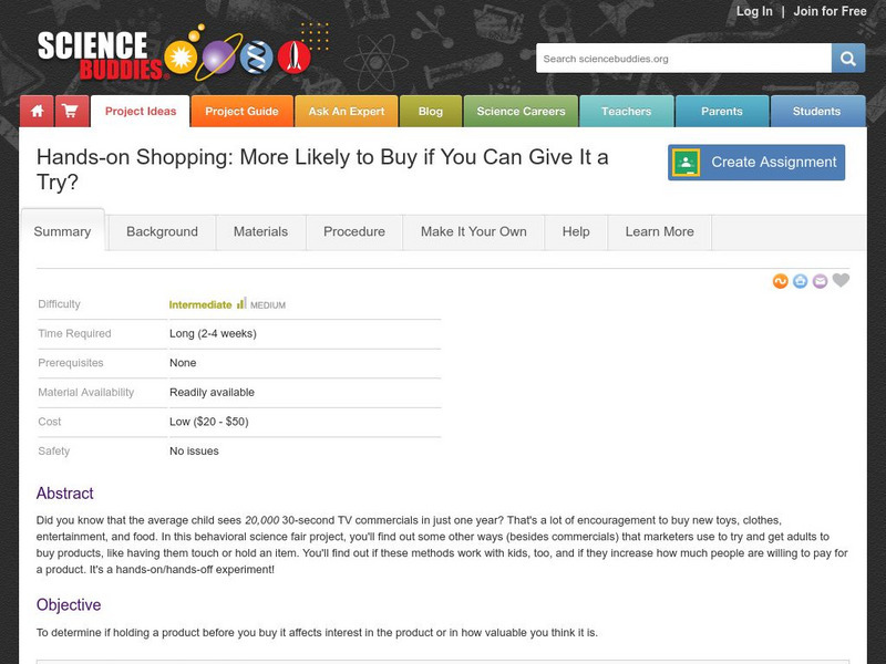Science Buddies: Project Ideas: Hands on Shopping: Buy if You Can Give It a Try Activity Science Buddies: Project Ideas: Hands on Shopping: Buy if You Can Give It a Try Activity