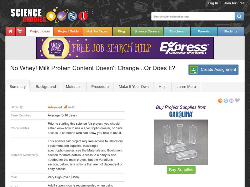 Science Buddies: Project Ideas: No Whey! Milk Protein Content Changes Activity Science Buddies: Project Ideas: No Whey! Milk Protein Content Changes Activity