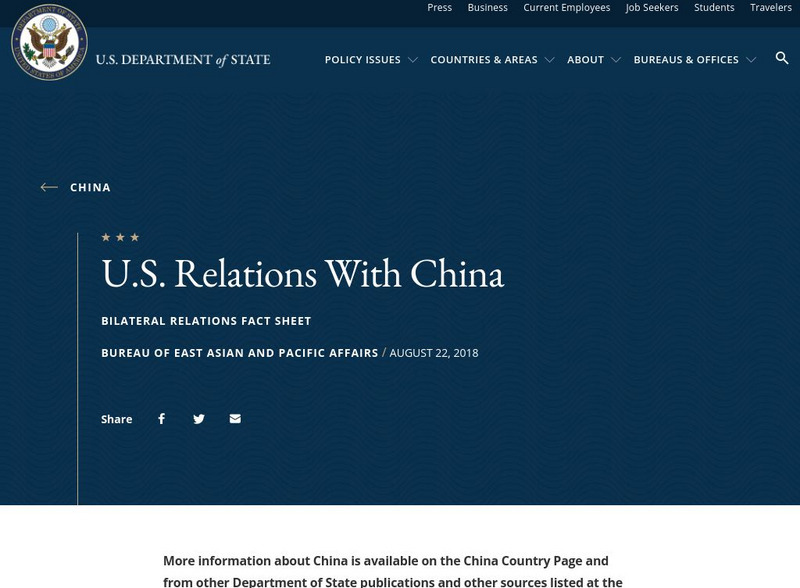 U.s. Dept. Of State: u.s. Relations With China Article U.s. Dept. Of State: u.s. Relations With China Article