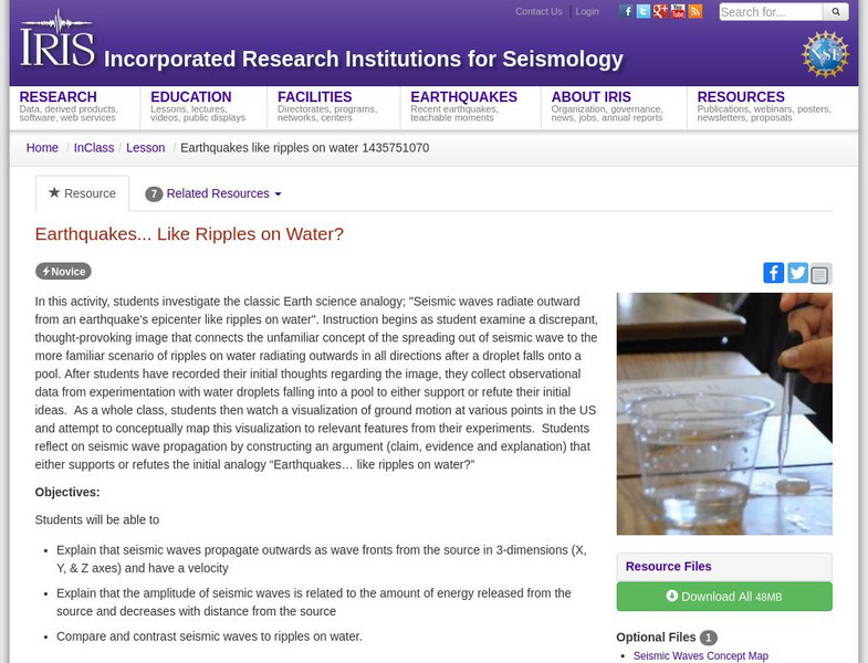 Iris: Earthquakes, Like Ripples on Water? Lesson Plan Iris: Earthquakes, Like Ripples on Water? Lesson Plan
