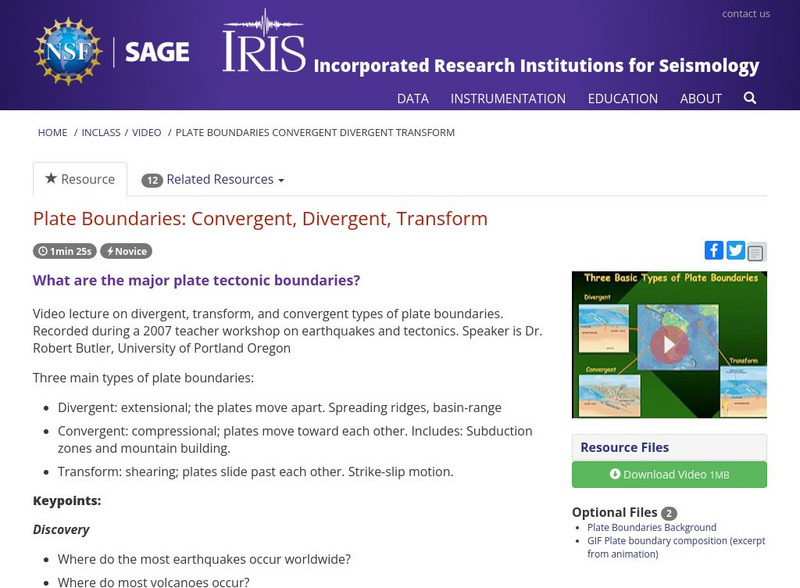 Iris: Plate Boundaries: Convergent, Divergent, Transform Instructional Video