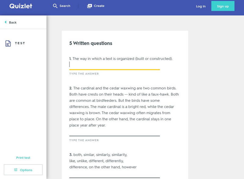 Quizlet: Middle School (8Th Grade Ela) Text Structures Test Unknown Type Quizlet: Middle School (8Th Grade Ela) Text Structures Test Unknown Type