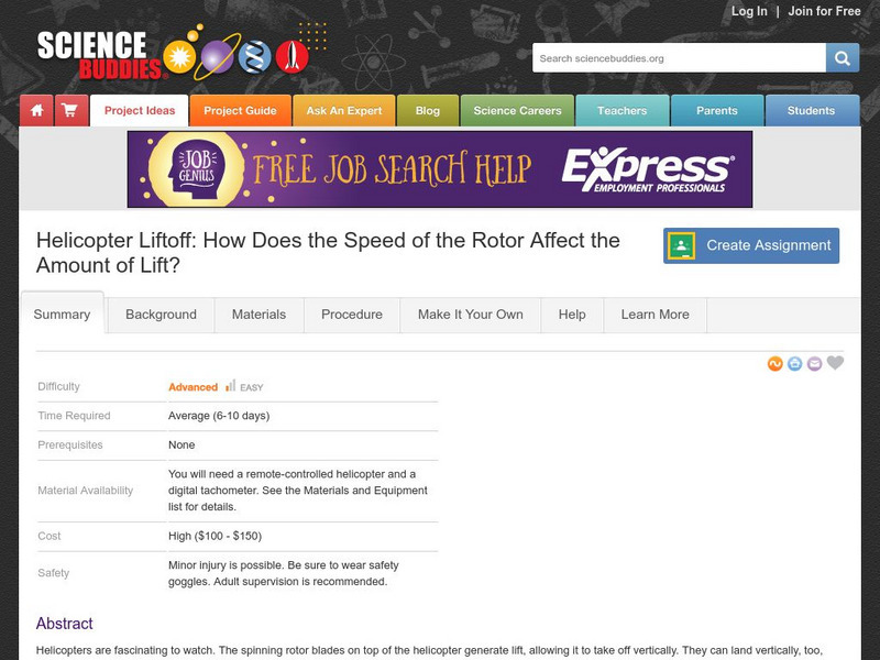 Science Buddies: Project Ideas: Helicopter Liftoff: Rotor Speed Affect on Lift Activity Science Buddies: Project Ideas: Helicopter Liftoff: Rotor Speed Affect on Lift Activity