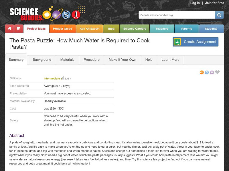 Science Buddies: Project Ideas: How Much Water Is Required to Cook Pasta? Activity Science Buddies: Project Ideas: How Much Water Is Required to Cook Pasta? Activity