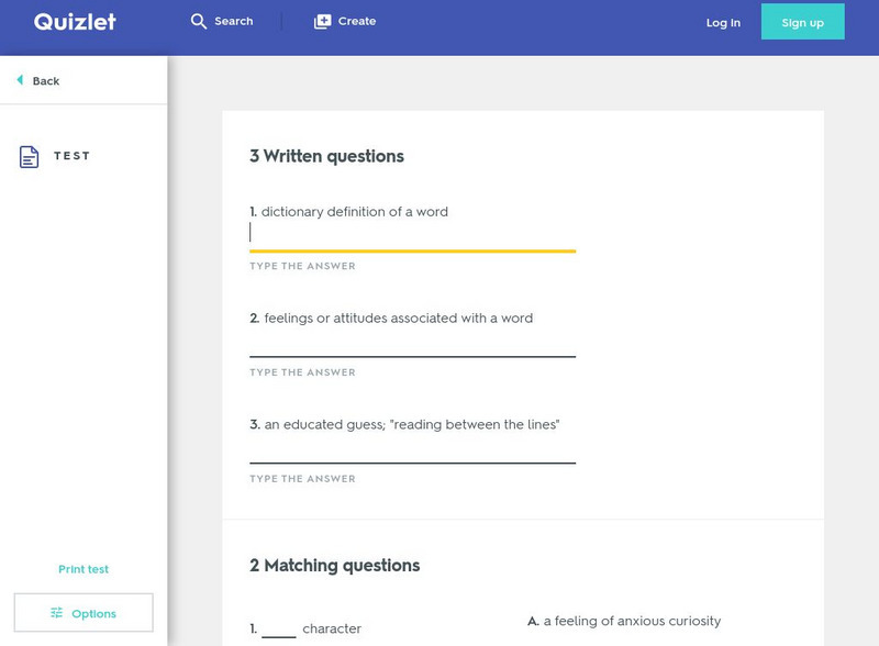 Quizlet: Prediction and Inference Terms Test Unknown Type