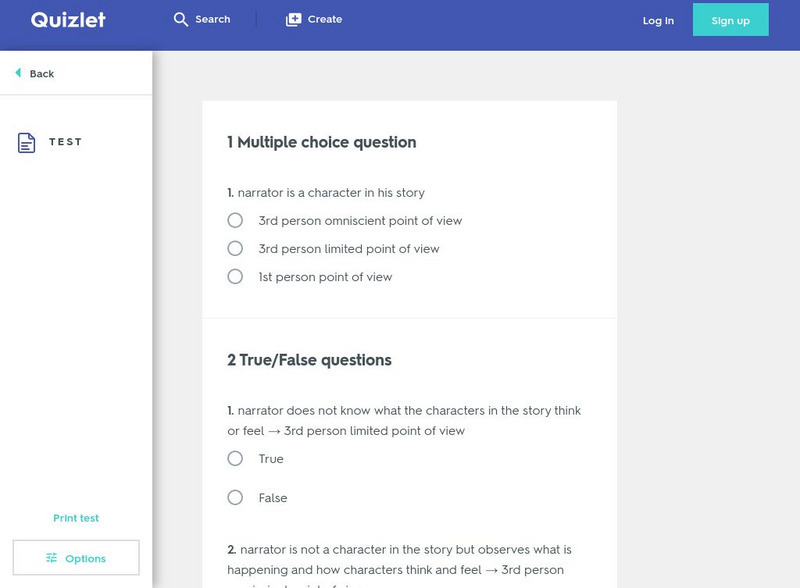 Quizlet: Point of View Definitions 4th Grade Test Unknown Type Quizlet: Point of View Definitions 4th Grade Test Unknown Type