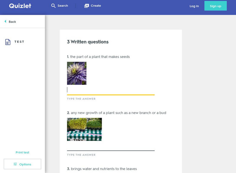 Quizlet: Life Science Vocabulary: Plants Quiz Unknown Type