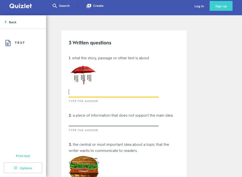 Quizlet: Main Idea, Main Idea Test Unknown Type Quizlet: Main Idea, Main Idea Test Unknown Type