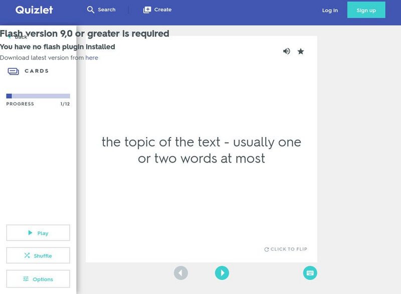 Quizlet: Main Idea, Main Idea Flashcards Activity Quizlet: Main Idea, Main Idea Flashcards Activity