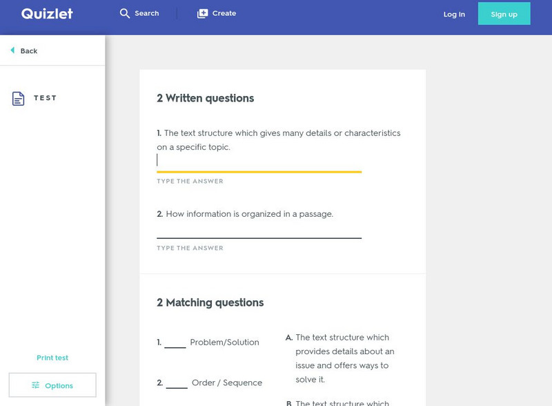 Quizlet: 5th Grade Text Structures: Test Unknown Type Quizlet: 5th Grade Text Structures: Test Unknown Type
