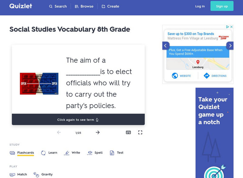 Quizlet: 8th Grade: Social Studies Vocabulary: Flashcards Interactive Quizlet: 8th Grade: Social Studies Vocabulary: Flashcards Interactive