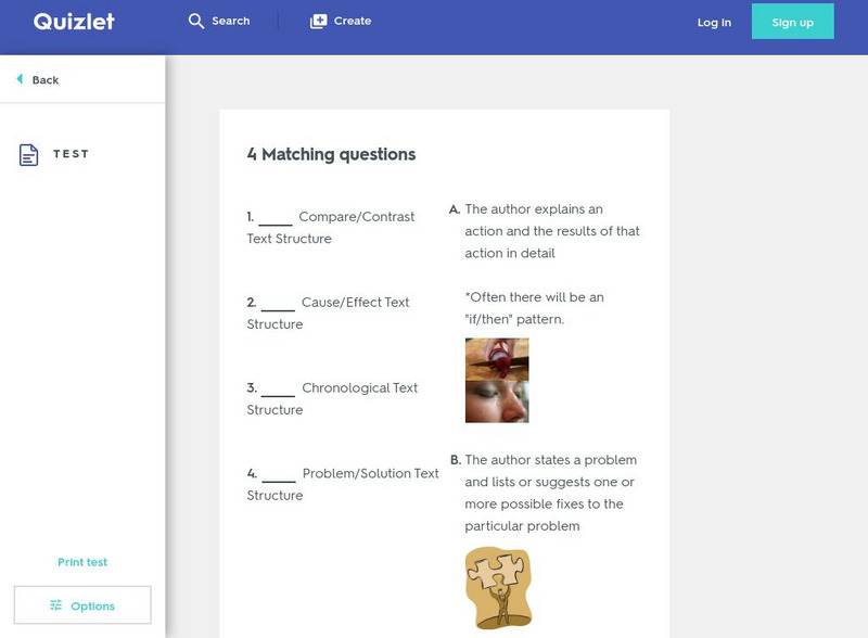 Quizlet: Text Structure: Test Unknown Type
