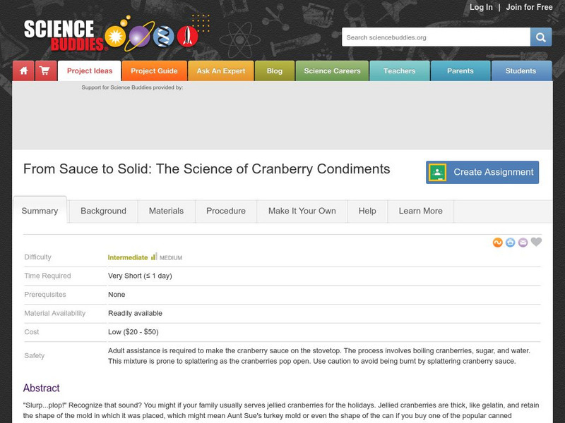 Science Buddies: Project Ideas: Sauce to Solid: Science of Cranberry Condiments Activity Science Buddies: Project Ideas: Sauce to Solid: Science of Cranberry Condiments Activity