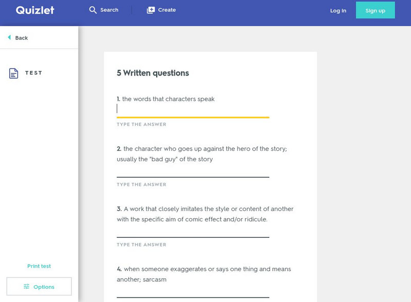 Quizlet: Literary Elements/humorous Fiction Terms Test Unknown Type Quizlet: Literary Elements/humorous Fiction Terms Test Unknown Type