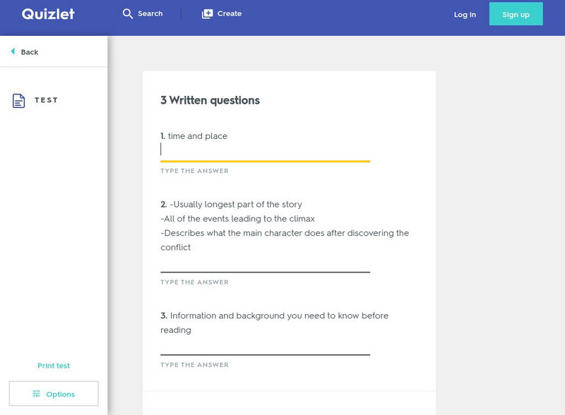 Quizlet: Story Elements Quiz: 6th Grade: Test Unknown Type Quizlet: Story Elements Quiz: 6th Grade: Test Unknown Type