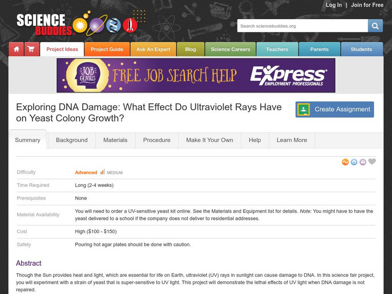 Science Buddies: Project Ideas: Dna Damage: Ultraviolet Rays and Yeast Colonies Activity Science Buddies: Project Ideas: Dna Damage: Ultraviolet Rays and Yeast Colonies Activity