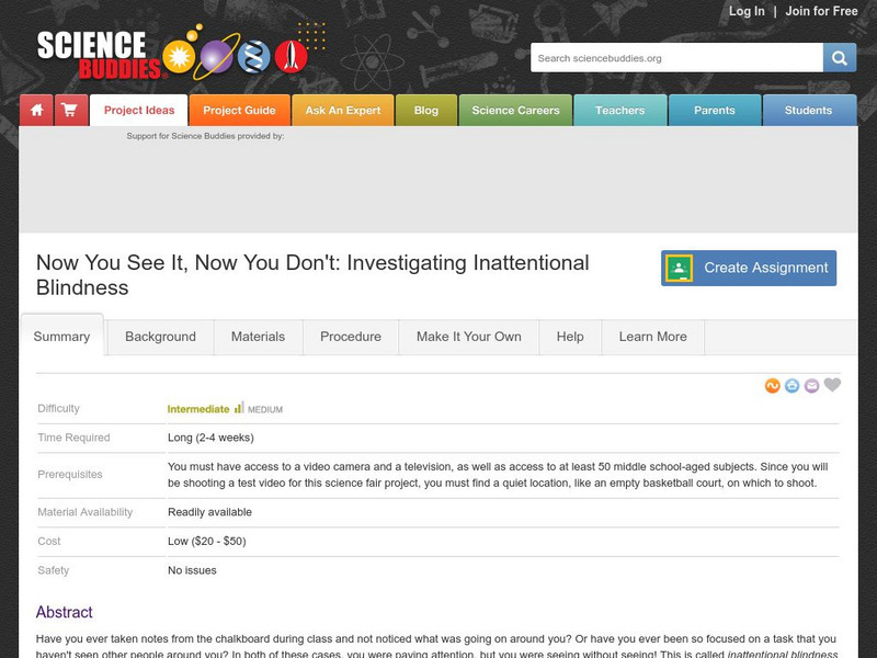 Science Buddies: Proect Ideas: Investigating Inattentional Blindness Activity Science Buddies: Proect Ideas: Investigating Inattentional Blindness Activity