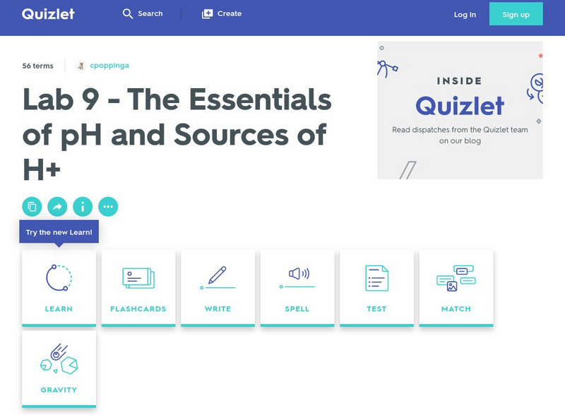 Quizlet: The Essentials of P H and Sources of H+ Study Guide Quizlet: The Essentials of P H and Sources of H+ Study Guide
