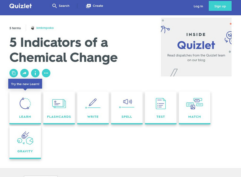 Quizlet: 5 Indicators of a Chemical Change Study Guide Quizlet: 5 Indicators of a Chemical Change Study Guide