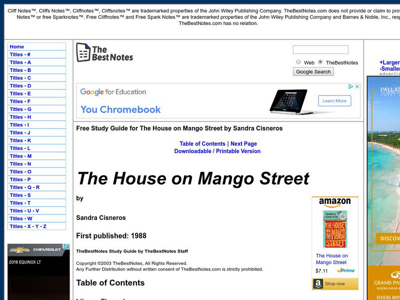 The Best Notes: The House on Mango Street by Sandra Cisneros Unit Plan The Best Notes: The House on Mango Street by Sandra Cisneros Unit Plan