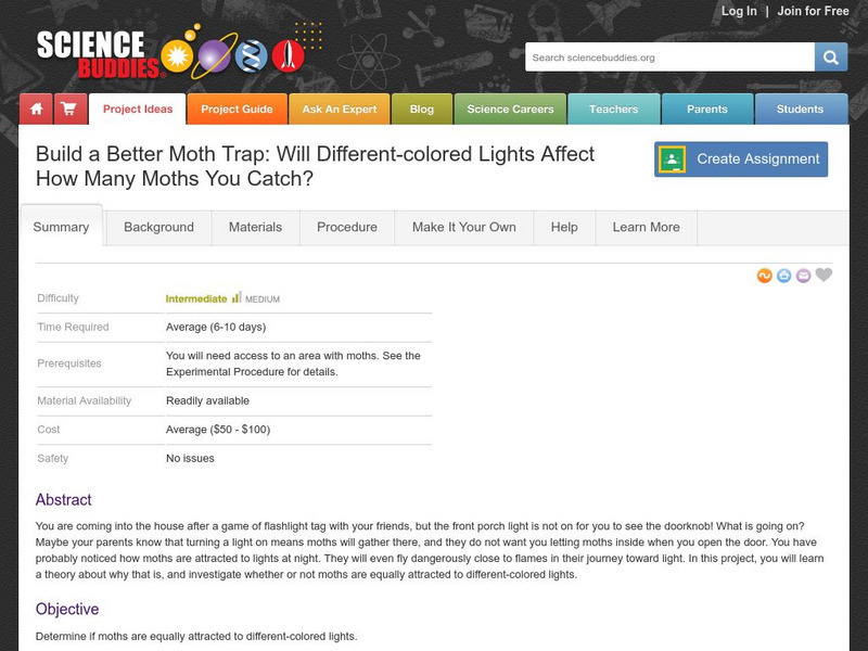 Science Buddies: Build a Better Moth Trap With Different Colored Lights Activity Science Buddies: Build a Better Moth Trap With Different Colored Lights Activity