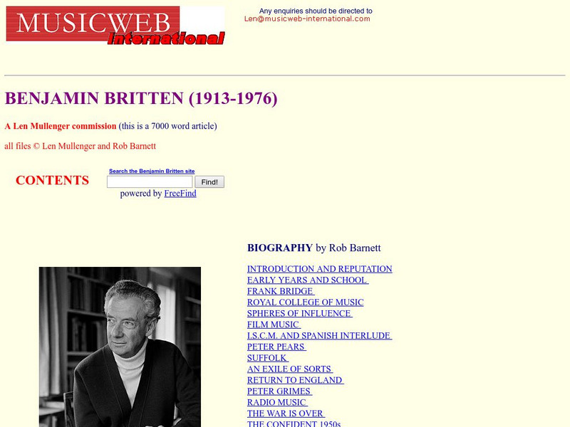 Music Web: Benjamin Britten (1913 1976) Website Music Web: Benjamin Britten (1913 1976) Website
