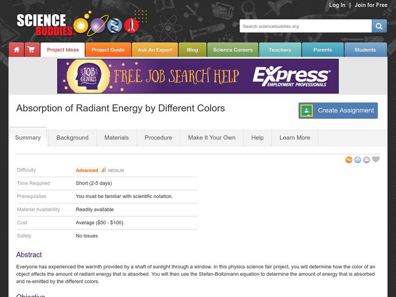Science Buddies: Absorption of Radiant Energy by Different Colors Activity Science Buddies: Absorption of Radiant Energy by Different Colors Activity