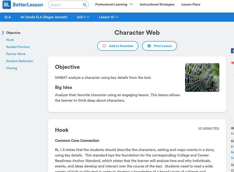 Better Lesson: Character Web Lesson Plan Better Lesson: Character Web Lesson Plan
