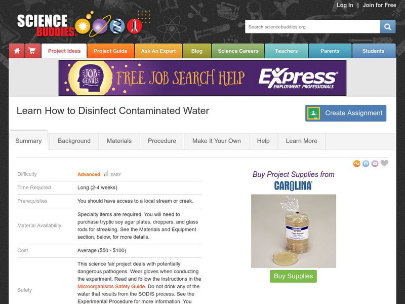 Science Buddies: Learn How to Disinfect Contaminated Water Activity Science Buddies: Learn How to Disinfect Contaminated Water Activity