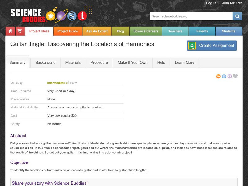 Science Buddies: Guitar Jingle: Discovering the Locations of Harmonics Activity Science Buddies: Guitar Jingle: Discovering the Locations of Harmonics Activity