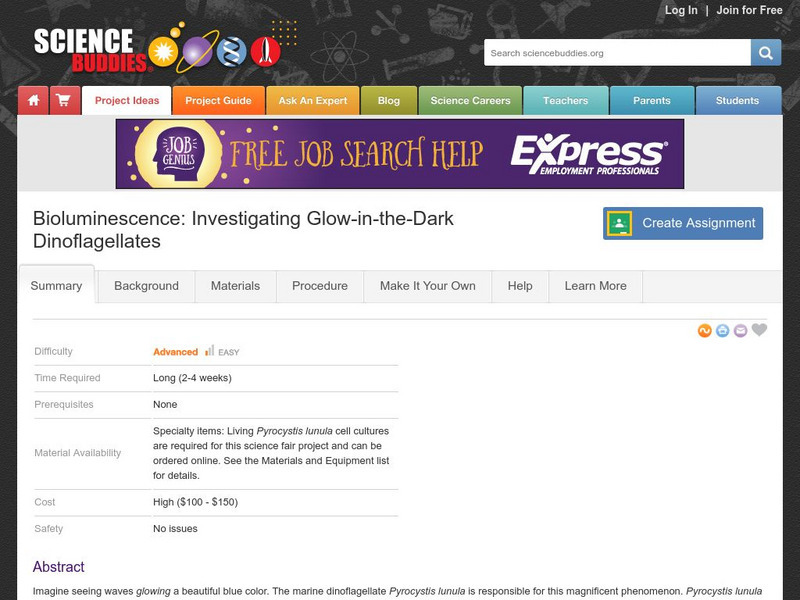 Science Buddies: Bioluminescence: Investigating Glow in the Dark Dinoflagellates Activity