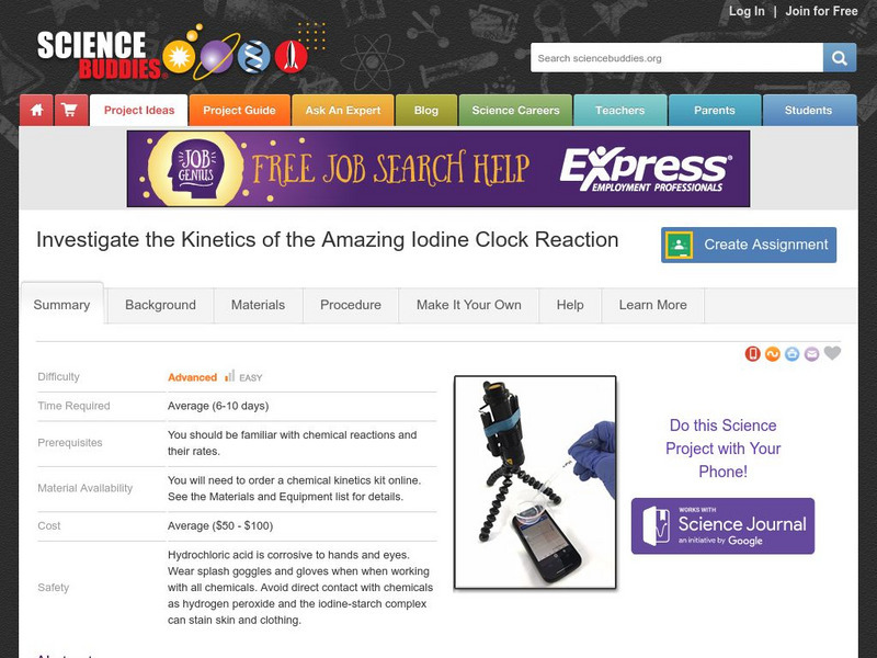 Science Buddies: Investigate the Kinetics of the Amazing Iodine Clock Reaction Activity Science Buddies: Investigate the Kinetics of the Amazing Iodine Clock Reaction Activity