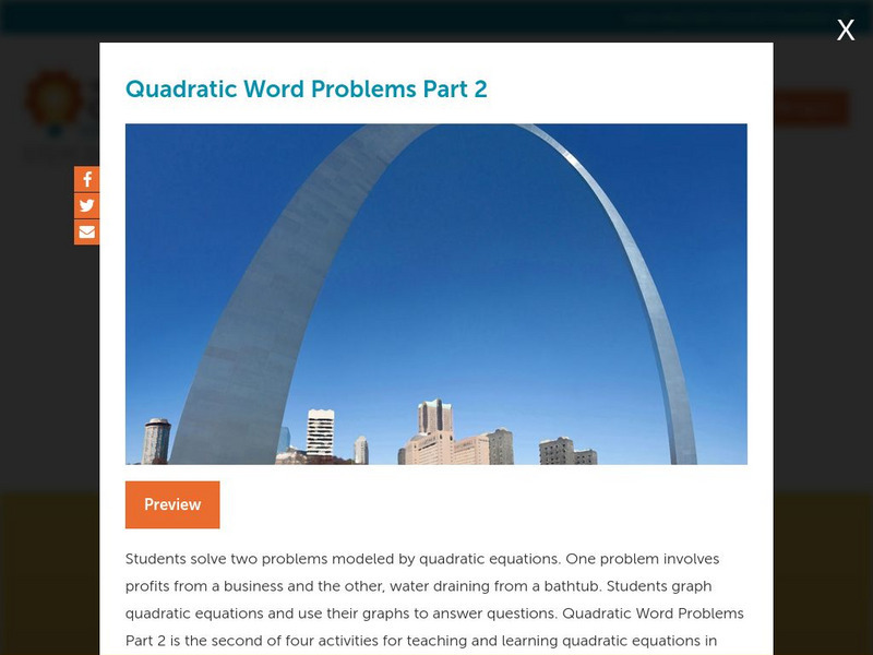 Concord Consortium: Quadratic Word Problems Part 2 Unit Plan Concord Consortium: Quadratic Word Problems Part 2 Unit Plan